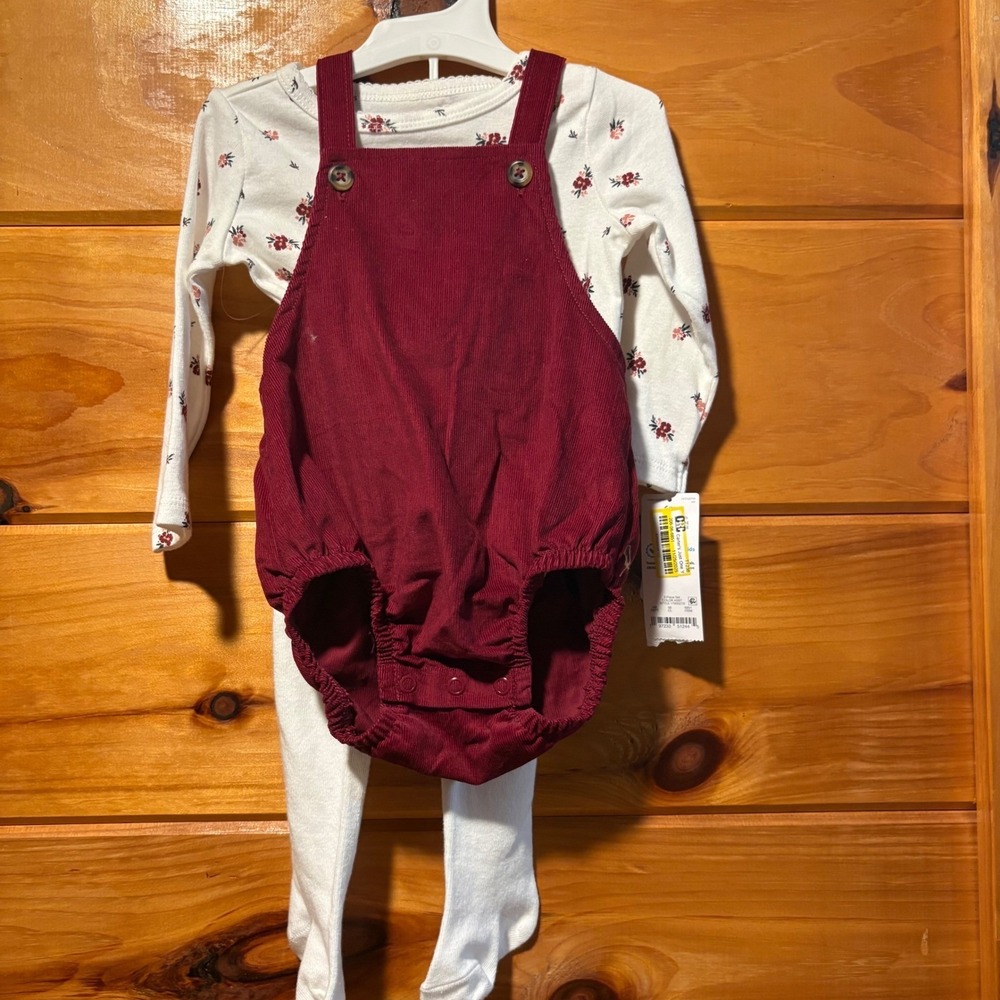 Carters Just One You Baby Girls 3pc Corduroy Jumper Set Floral 6M Burgundy White